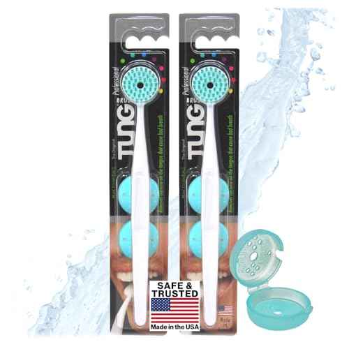 Tung Brush Tongue Cleaner, Plastic Tung Scraper, Tongue Cleaning to Fight Bad Breath, Halitosis Defense, USA Made, 2-Pack w/Cap