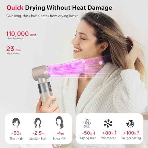 5 in 1 Hair Air Styler - Rotating Hair Dryer Brush 110000 RPM for Fast Drying & Hot-Air Automatic Wrap Curlers for Curling, Frizz-Free Blow Dryer Brush for Straightening Volumizing No Heat Damage
