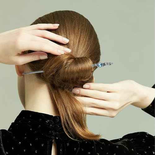 6 PCS Moonstone Hair Sticks Shinny Moonstone Metal Hairpins Vintage Chinese Style Hair Chopsticks for Women Girls Long Hair Elegant Hair Accessories