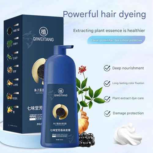Vivping Zhihuashi Caviar Protein Hair Dye, Qiweitang Hair Dye Shampoo, Plant-Based Hair Coloring Cream, Natural Plant Formula, Caviar Color Cream for Women & Men (Black)
