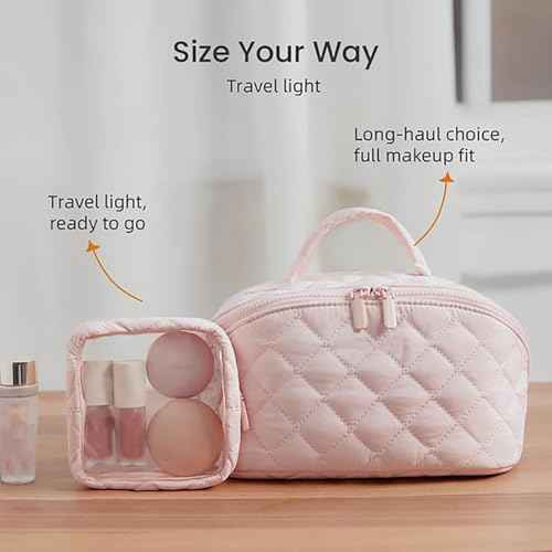 Petition Makeup Bag for Woman, Festivalment Makeup Bag, Wide Open Lay-Flat Water-Resistant Cosmetic Case, Puffy Padded Organizer for Toiletries & Brushes Large Capacity with Compartments (Green)