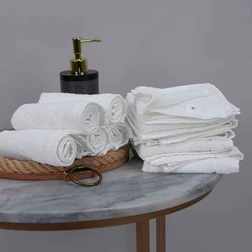 Tens Towels Pack of 60 Washcloths, 12 x 12 Inches, Lighter Weight, Quick to Dry, Super Soft & Absorbent, Gentle Face Towels, Hotel Quality, Perfect for Bathroom, Gym, Spa (White, 60 Pack)