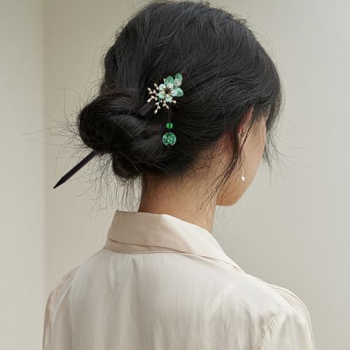 4 PACK Japanese Chinese Wooden Hair Stick, Hairpin with 4 Different Flower Styles, Retro Wooden Hair Accessories for Women Girls