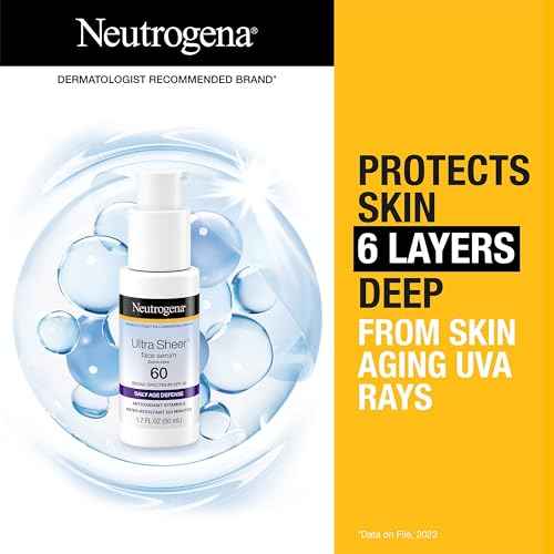 Neutrogena Ultra Sheer Face Sunscreen with Vitamin E & SPF 60, Sunscreen for Face with Broad Spectrum UVA/UVB Protection, Fragrance-Free, Oxybenzone-Free, Water-Resistant (80 minutes), 1.7 Fl Oz
