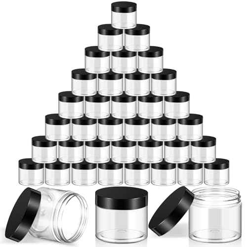 SATINIOR 36 Pieces 1 oz Plastic Jars with Lids Wide Mouth Airtight Reusable Container Acrylic Cosmetic Small Jars for Lotions Ointments Travel Toiletries Creams Make up Storage(Black)