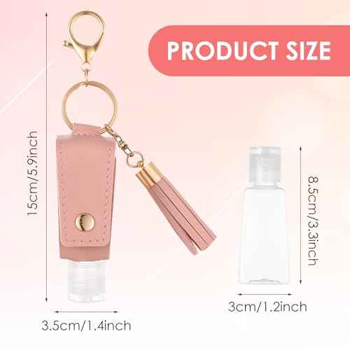 2Pcs Portable Leather Hand Sanitizer Holder, Travel Size Keychain Case Refillable Bottle for Toiletry Lotion Liquid Soap Shampoo (Black, Pink)