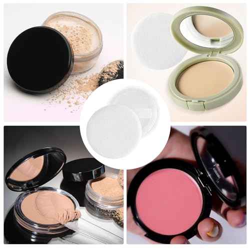 12 Pack 60mm Round Powder Puffs for Foundation Makeup Applicators, Soft Cotton Skin-Friendly Face Powder Sponge Velour Velet Puffs Pads for Cream Cosmetics- White