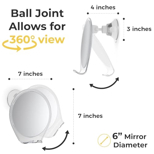 HONEYBULL Fogless Shower Mirror with Suction Mount & Swivel ? Anti-Fog Acrylic Bathroom Mirror for Shaving ? Built-in Razor Holder, Easy Install, Home Shower Accessory (White)