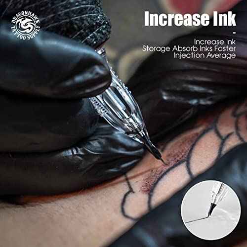 Dragonhawk Extreme Tattoo Needles Cartridges - 50PCS Mixed Sizes 1007RM 1009RM 1203RL 1205RL 1207RL Professional Disposable Round Liner Magnum Needles for Lining Shading