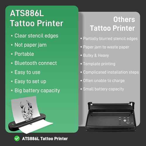 Tattoo Stencil Printer YILONG ATS886L, Thermal Printer Tattoo with 15 Pcs Transfer Paper, Bluetooth Tattoo Machines for Artists and Beginners, Tattoo Machine