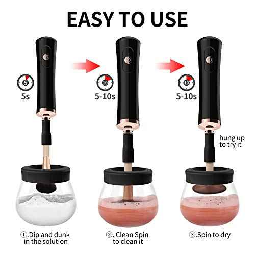 Senbowe Upgraded Makeup Brush Cleaner and Dryer Machine, Electric Cosmetic Automatic Brush Spinner with 8 Size Rubber Collars, Wash and Dry in Seconds, Deep Cosmetic Brush Spinner for All Size Brushes