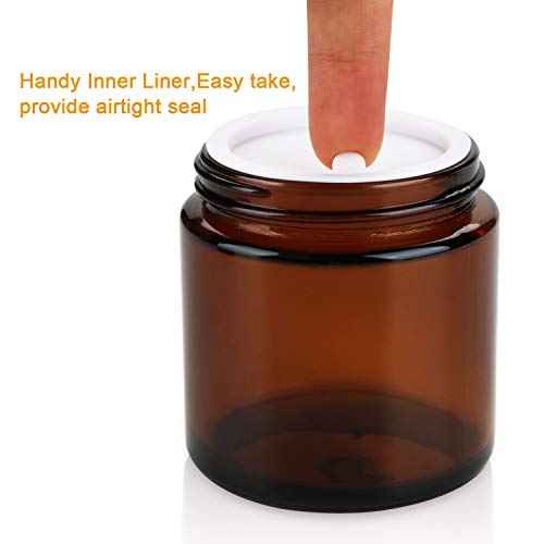 Encheng 25Pack of 4 oz Amber Round Glass Jars, with Inner Liners and black Lids,Empty Cosmetic Containers,Cream jars