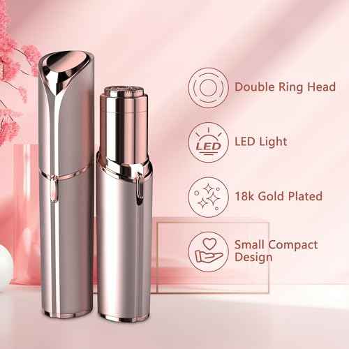 Facial Hair Remover for Women - as Seen on TV Painless Face Shaver - Electric Hair Removal Device for Face Lips Peach Fuzz with Light (Rose Gold)