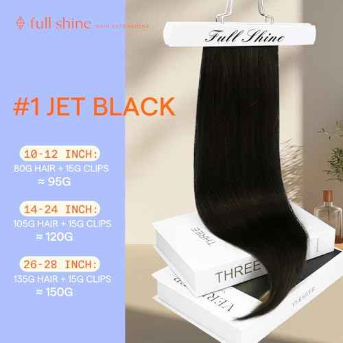 Full Shine Black Clip in Hair Extensions 24 Inch Remy Hair Extensions Clip ins Human Hair Jet Black Natural Hair Clip in Extensions for Long Hair 7 Pieces 120 G