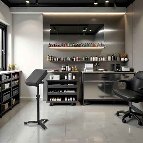 Adjustable Tattoo Arm Rest Support Stand, Black Padded Armrest with Heavy Duty Base