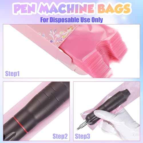 200 Pcs Large Tattoo Machine Pen Covers, 2 x 7.1 inches Pink Plastic Pens Type Bag Disposable Pen Machine Bags for Most Wireless T Tattoo Professional Artist Pens Machines Supplies