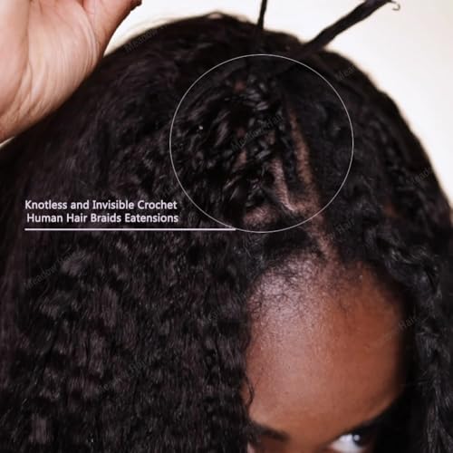 Kinky Straight Knotless Pre Separated Crochet Human Hair Extensions Pre Looped Braids Bundles With Threading Burmese Virgin Human Hair for Braiding Micro Link Meadow Hair 18inch 60g