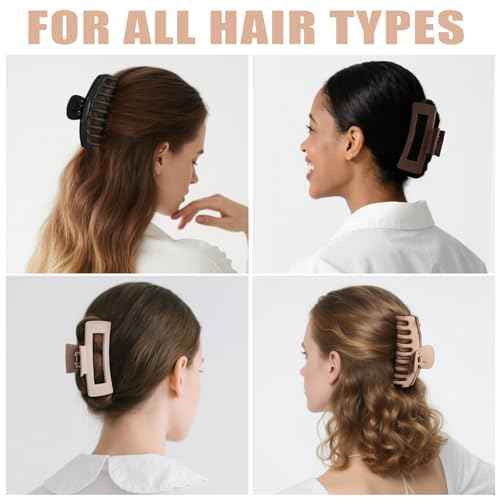 TOCESS 8 Pack Big Hair Claw Clips for Women Large Claw Clip for Thin Thick Curly Hair 90's Strong Hold 4.33 Inch Nonslip Matte Jumbo Hair Clips (8 Pcs)