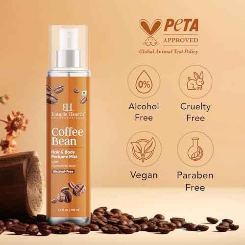 Botanic Hearth Coffee Bean Hair & Body Perfume Mist with Hyaluronic Acid ? Alcohol-Free Body Spray for Long Lasting Fragrance & Hydration ? Refreshing Coffee Scent, 3.4 fl oz / 100 ml