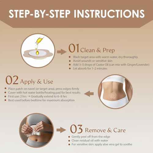 Castor Oil Belly Button Patch ? 50PCS Disposable Castor Oil Pack Wraps with Organic Cotton Pad, Leak-Proof Belly Button Patch Cover, Breathable & Skin-Friendly