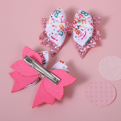 3.5" Birthday Bow Hair Clips for Girls 1 2 3 4 5 6 Years Glitter Pink Ribbon Bowknot Barrettes Alligator Pins for Teens ToddlerKids Happy Birthday Party Dress Decor Accessories Gift