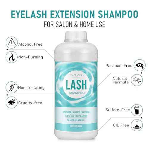 600ml Lash Shampoo Bulk, Eyelash Cleanser for Extensions, Safe Makeup Remover, Non-irritating or Burning Formula Eyelid Foaming Cleanser Best for Professional Salon and Home Use (Unscented)