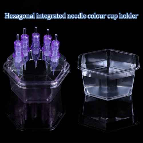 20PCS Hexagonal Disposable Tattoo Cartridge Cup Holder Plastic Tattoo Cartridge Tray For Tattoo Inks Needle Holder Placement Rack Disposable Plastic Cup Working Cup Cleaning Cup