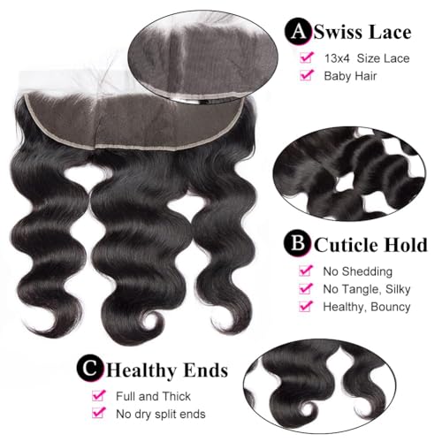 13x4 Ear to Ear HD Lace Frontal Closure 12A Unprocessed Brazilian Virgin Body Wave Human Hair Frontal 150% Density 18 Inch Full Lace Closures Pre Plucked Natural Black