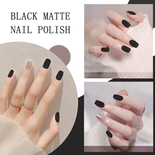 Matte Black Nail Polish - Fast Dry, Dark Shade, Matte Top Coat, 12ML