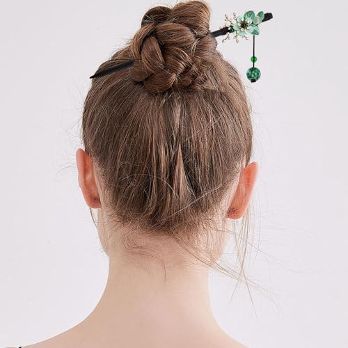 4 PACK Japanese Chinese Wooden Hair Stick, Hairpin with 4 Different Flower Styles, Retro Wooden Hair Accessories for Women Girls