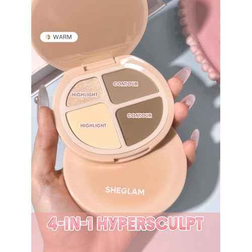 SHEGLAM Hypersculpt Highlight & Contour Palette 4 Shades 2-IN-1 Face Shimmer Highlighter and Matte Contour Bronzer-Warm