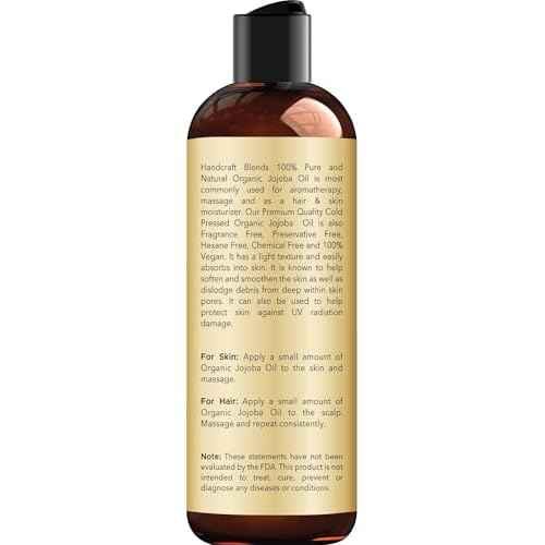 Handcraft Blends USDA Organic Jojoba Oil | Cold-Pressed | 8 Fl Oz | 100% Pure & Natural | for Hair, Skin & Face | Premium Grade Carrier Oil | for Massage & Aromatherapy | Hexane-Free