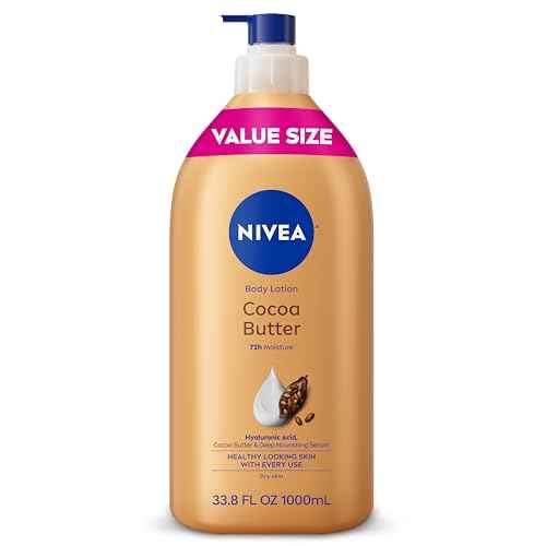 NIVEA Cocoa Butter Body Lotion for Dry Skin with Hyaluronic Acid, Cocoa Butter and Deep Nourishing Serum, 72-Hour Body Moisturizer, 33.8 Fl Oz Value Size Pump Bottle