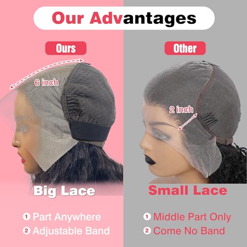 13x6 Deep Wave Lace Front Wigs Human Hair HD Full Lace Frontal Wigs Pre Plucked Bleached Knots 180% Density Deep Curly Human Hair Wig Natural Color 22 Inch