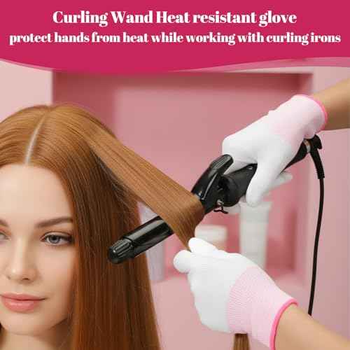 4 Pairs Heat Gloves for Hair Styling - Heat Resistant Gloves for Curling Iron & Wand, Nylon + PU, Green & Pink