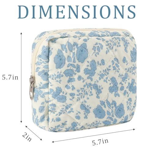ZLFSRQ Small Quilted Makeup Bag for Purse Mini Flower Quilted Pouch Cute Cotton Makeup Bag with Compartments Aesthetic Cosmetic Bags for Women Coquette Zipper Lipstick Pouch Travel Essentials