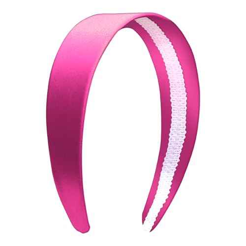 1.6 Inch Wide Silk Satin Headband for Women Girl Teen, Solid Plain DIY Hair Accessories Holiday Gifts (Hot Pink)