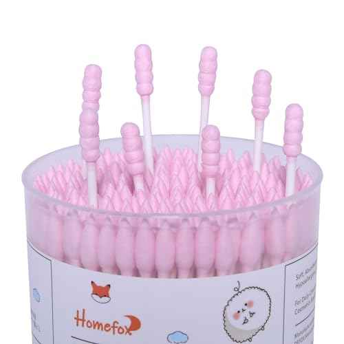 Pink Cotton Swabs Spiral Pointed - 200 Count Organic Cotton Buds Double Side Tightly Wrapped Precision Cotton Tips Paper Stick Soft Gentle Lint-Free Cruelty-Free, Spiral & Pointy (Pink)
