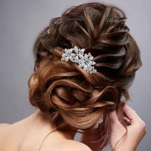 2 Pcs Rhinestone Hair Clips Silver Bride Wedding Hair Barrettes Crystal Flower Hair Accessories French Rhinestone Star Bridal Hairpins Hair Decorative for Women Girls Prom Jewelry Long Thick Ha