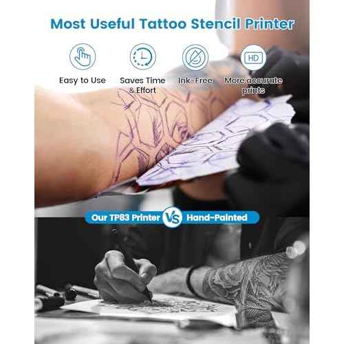 Wireless Tattoo Stencil Printer, Thermal Tattoo Transfer Printer TP83 with 10Pcs Transfer Paper, Bluetooth Tattoo Printer Machine Kit Compatible with iOS£¦Android Phone & PC