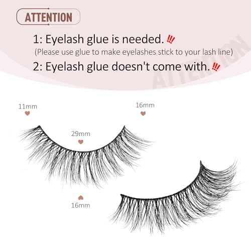 Onlyall Natural Lashes Wispy Lashes Natural Look False Eyelashes Natural Flared Eyelashes False Eye Lashes Soft Fluffy Lashes 7 Pairs D-K06, Black