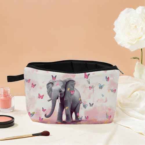 Cute Cartoon Elephant Makeup Bag for Women Travel Cosmetic Organizer Bag Teacher Appreciation Gifts Small Zipper Toiletry Bag