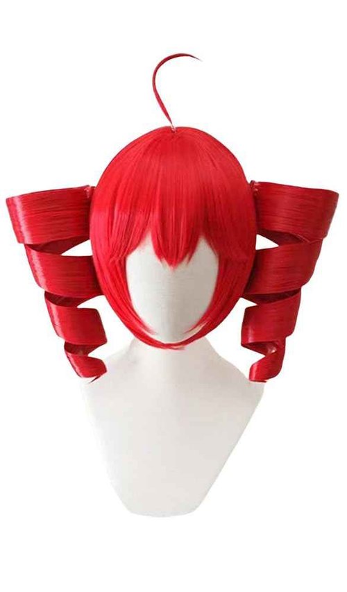 VVRPWASSLY Anime Cosplay Wig Anti-Gravity Twin Tails Synthetic Wig Comic Convention Costume Hair for Halloween Party (Red)