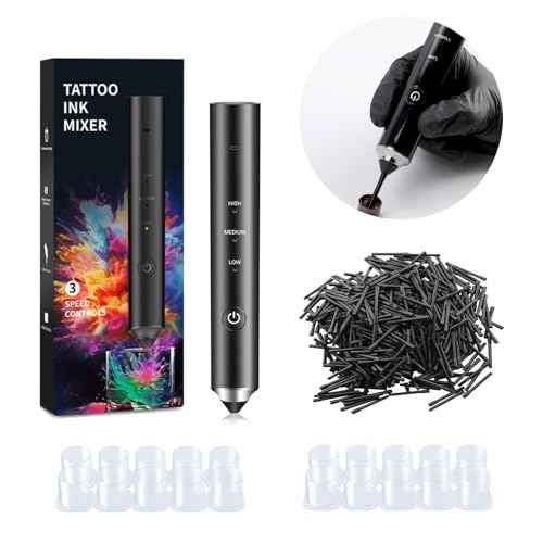 Tattoo Ink Mixer Gun Machine, Mixer Game Changer, 3 Adjustable Speeds Wireless Mixer, Without Continuous Pressing, New Rotary Tattoo Pigment Mixer Set with 100Pcs Mixing Sticks (New Mixer, Black)