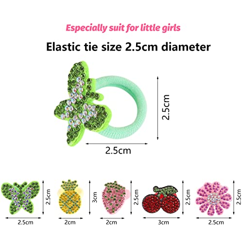 Fishdown 30 Pcs Glitter Hair Ties for Girls Sequin Hair Ties for Toddlers Seamless Small Ponytail Holders Rhinestone Sequin Sparkle Flower Butterfly cartoon Elastic Rubber Bands for Kids