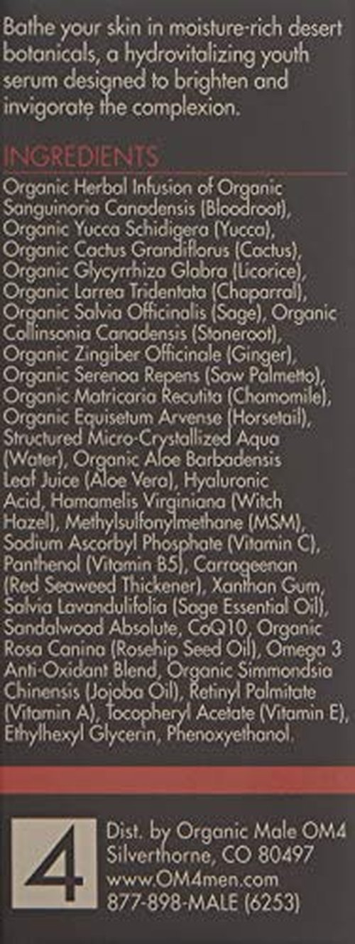 Organic Male OM4 Dry STEP 3: Warm Sands Botanical Youth Serum - Men's Skincare With anti-aging Vitamin C, Aloe Vera, and Hyaluronic Acid