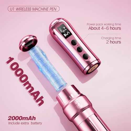 BIOMASER U1 Tattoo Gun,Wireless PMU Tattoo Machine Eyebrows & Lips, Professional Permanent Makeup Machine Rotary Tattoo Pen, Scalp Micropigmentation(Pink)