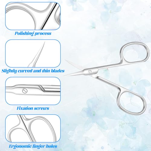 2 Pcs Cuticle Scissors, Stainless Steel Cuticle Scissors Extra Fine Curved Nail Scissor for Women & Men, Micro Serrated Manicure Scissor for Eyelash, Mustache, Eyebrow, Nose Hair, Toenail