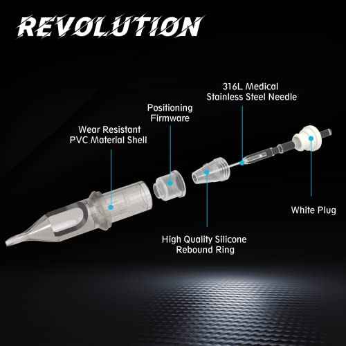 EZ Tattoo Cartridge Needles - 20Pcs #12 (5RL) Standard Round Liner Disposable Tattoo Needles Cartridges for Rotary Tattoo Machine Pen Gun - Revolution