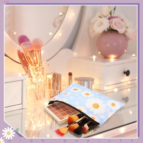 Kacctyen 10 Pcs Makeup Bags Bulk for Women Daisy Small Zipper Pouch Purse Canvas Cosmetic Bag Mini Pouch Gift for Housekeeping Week Employee Thanksgiving Christmas Teacher Mom Travel Storage Organizer
